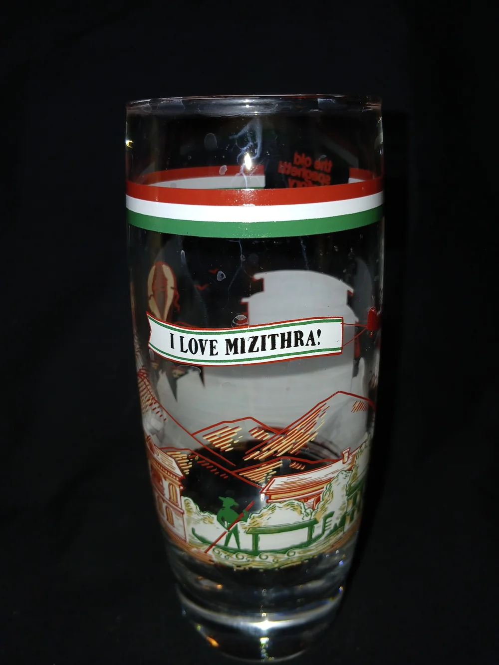 Vintage Tram-Print Tall Drinking Glasses in Red and Teal - Pair